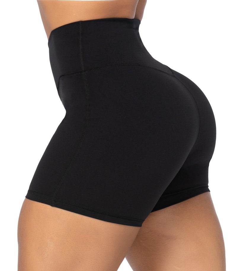 Sunzel Sunzfly Crossover Biker Shorts for Women, V Criss Cross High Waist Yoga Workout Gym Shorts with Tummy Control 4" Black Medium - Image 3
