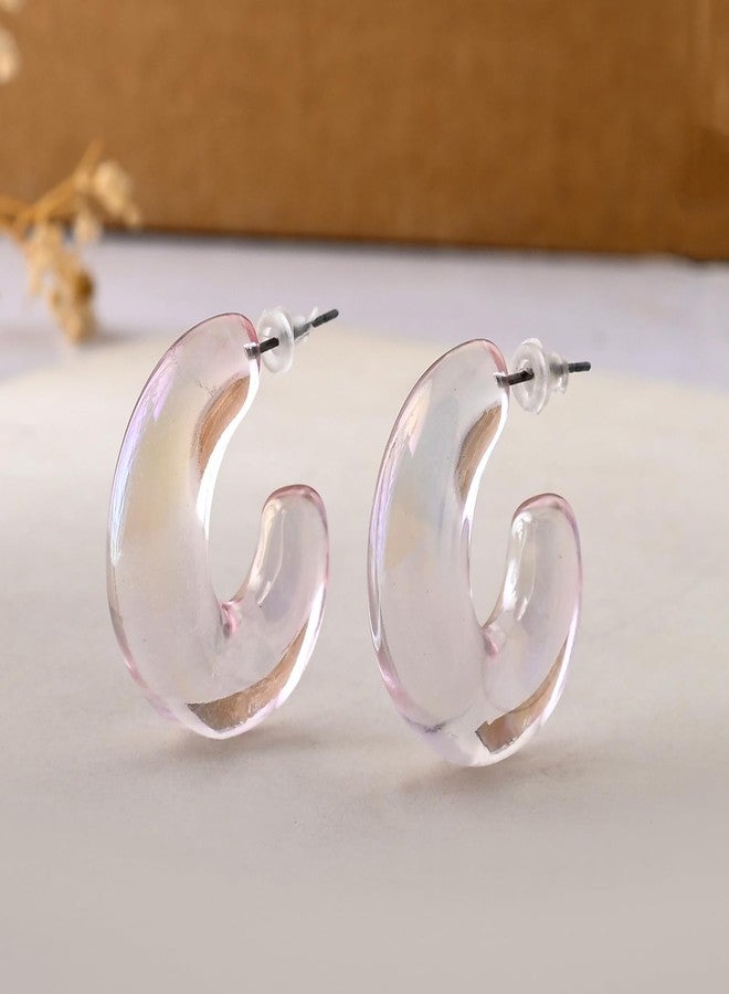 Voylla Resin Pink Candy Hoop Earrings For Women, Womens Hoops, Casual, Party, Valentines Gift For Her, Lover, Work And Office, Resin Earrings, Valentines day - Image 3
