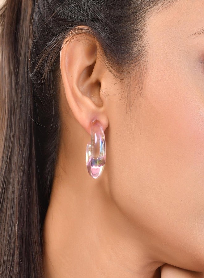 Voylla Resin Pink Candy Hoop Earrings For Women, Womens Hoops, Casual, Party, Valentines Gift For Her, Lover, Work And Office, Resin Earrings, Valentines day - Image 4