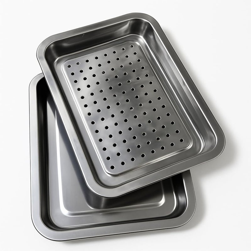 SHREESAMP SHREESAMP Stainless Steel Tea Serving Tray, Rectangular Silver Tray for Home, Office, Teahouse, Tea Shop, Restaurant l 30.5 x 20.5 x 4 Drainage Tray Metal Organizer Plate to Hold Fruit, Teacup  - Image 1