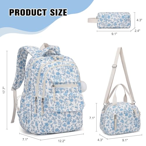Bevalsa Backpack for Girls 3PCS Corduroy Kids Backpack Set with Lunch Box Pencil Pouch Bookbag Daypack Laptop Bag for Women Teens Elementary Middle High School - Image 3