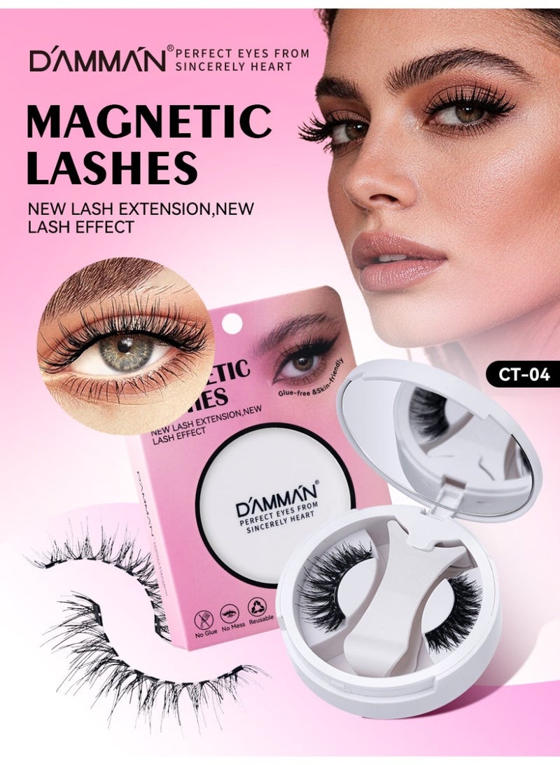 D'AMMA'N Magnetic Eyelashes Kit with Applicator & Mirror, Reusable Natural False Lashes, No Glue Needed, Lightweight, Easy to Apply, Comfortable Wear for Beginners - Image 1