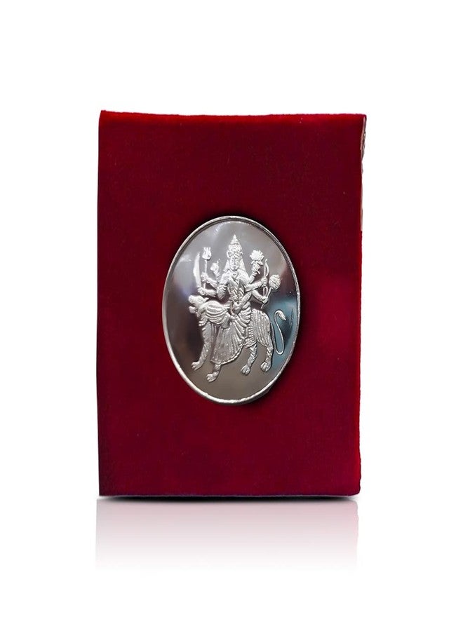 NINE10 German Silver Coins 10 Grams Silver Plated of Sherawali MATA for Diwali Gift Items for Men, Women, Staff, Customer, Clients, Corporate with Velvet Gift Box (Pack of 1) - Image 1