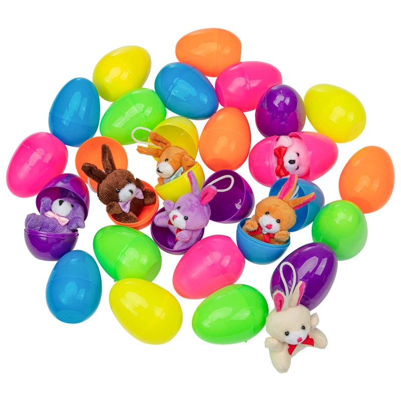 Lumiparty 24 Pcs Filled Easter Eggs with Plush Bunny,Colorful Easter Eggs Prefilled with Plush Bunnies,Plush Animals Stuffed Toy for Kids Toddlers Easter Egg Hunt,Easter Basket Stuffers and Easter Party Favors - Image 4