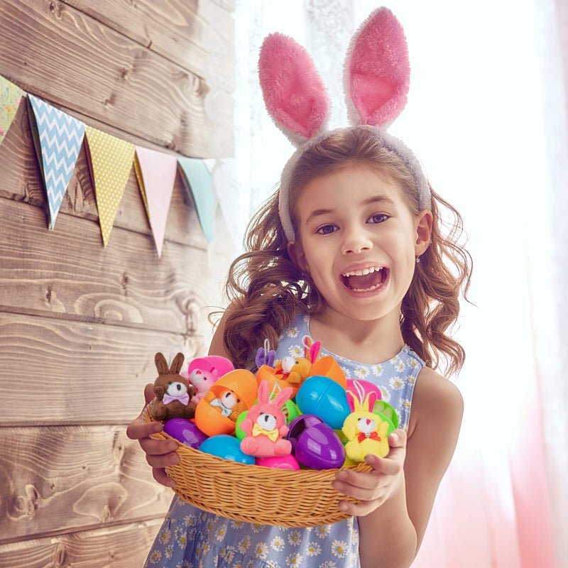 Lumiparty 24 Pcs Filled Easter Eggs with Plush Bunny,Colorful Easter Eggs Prefilled with Plush Bunnies,Plush Animals Stuffed Toy for Kids Toddlers Easter Egg Hunt,Easter Basket Stuffers and Easter Party Favors - Image 3