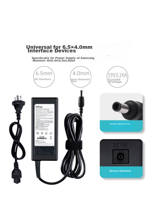 Mryc Samsung Monitor Power Cord, 19v 3.16a Lcd Computer Power Adapter, Universal Laptop Charger With Large Port And Pins, 6.5*4.0 - Image 4