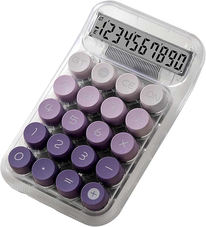 Purple Mechanical Calculator Anti Slip Desk Keyboard with Transparent Aesthetic for Office Home School - Image 1