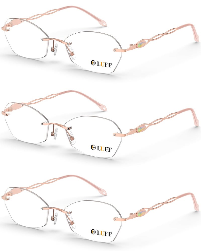 نظارات القراءة Luff Rimless للنساء الأزرق الخفيف الذي يمنع خفيفة الوزن المعدنية القراء الكمبيوتر المضاد للعيون - Image 1