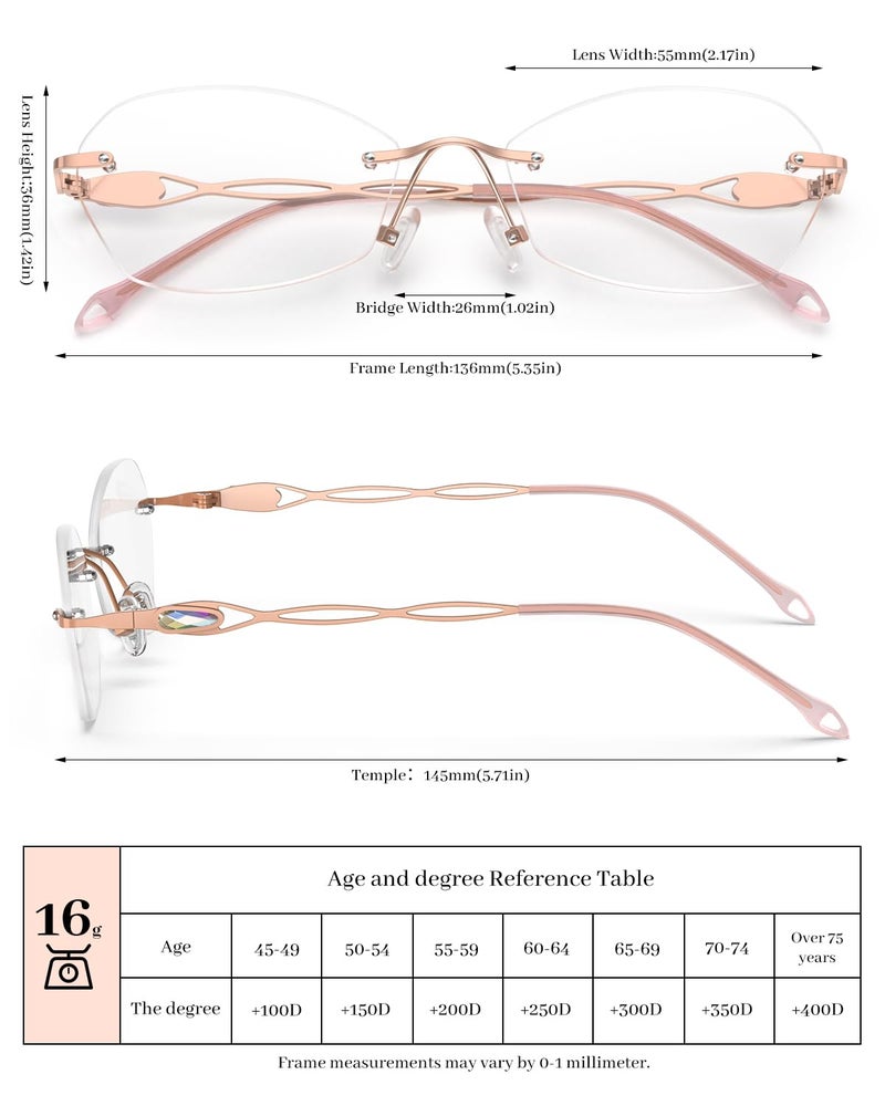 نظارات القراءة Luff Rimless للنساء الأزرق الخفيف الذي يمنع خفيفة الوزن المعدنية القراء الكمبيوتر المضاد للعيون - Image 5