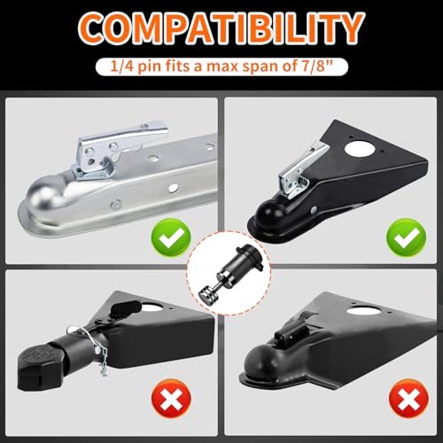 METOWARE Keyed Alike Hitch Lock& Coupler Lock Set, 5/8" Dia 3-1/2” Long Trailer Hitch Locks for Class III IV 2" & 2-1/2" Receiver, Dia 1/4" Trailer Coupler Lock with 7/8" Span Fits Latch-Type Couplers - Image 2