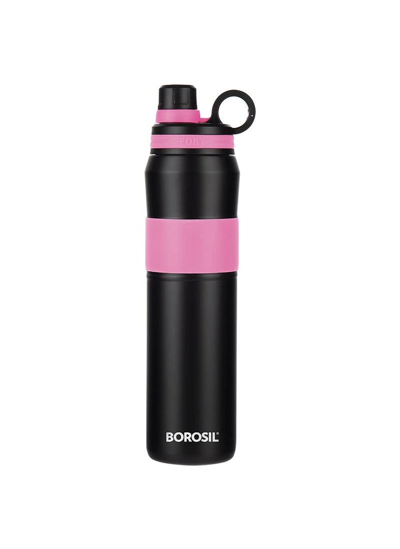 BOROSIL Borosil Hydra Thirst Burst Fuchsia Water Bottle, Stainless Steel Water Bottles, Vacuum Insulated Flask Bottles, 800 ml, Black & Pink  - Image 1