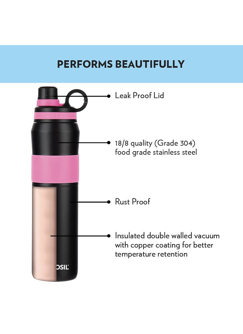 BOROSIL Borosil Hydra Thirst Burst Fuchsia Water Bottle, Stainless Steel Water Bottles, Vacuum Insulated Flask Bottles, 800 ml, Black & Pink  - Image 3