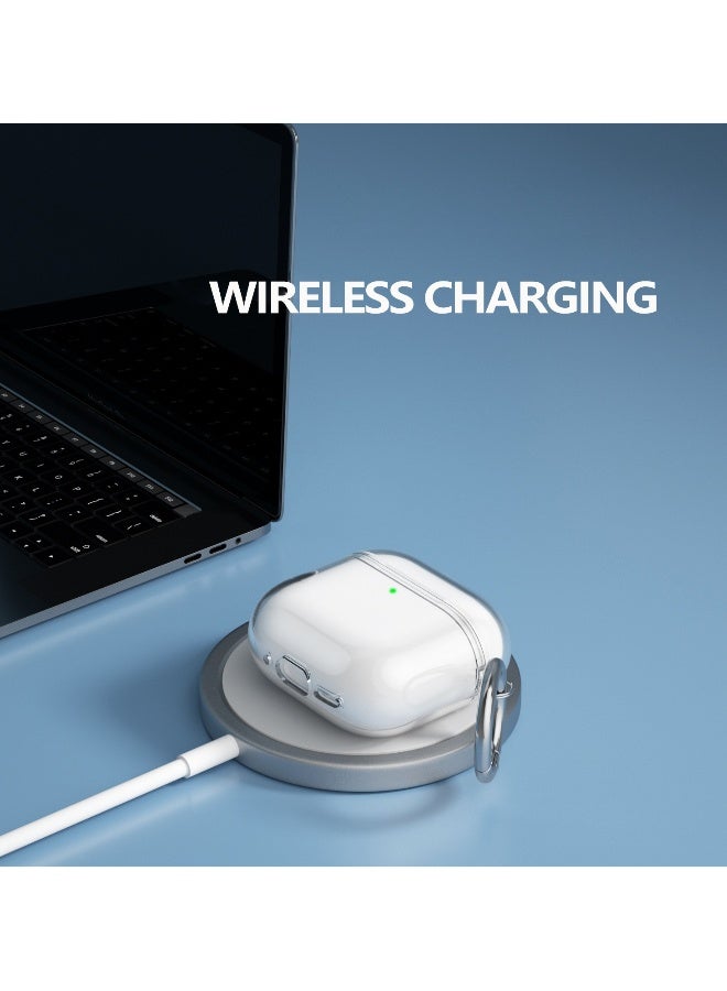 Clear Protective Case with Carabiner Wireless Charging Compatible with Apple AirPods 4 Shock Resistant Full Earphone Cover Reduced Yellowing - Image 4