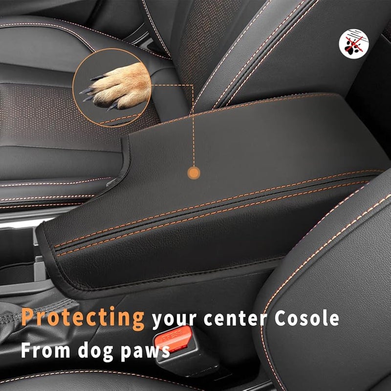 INTGET Car Center Console Armrest Cover for Subaru Crosstrek Accessories 2018 2019 2020 2021 2022 2023 Impreza 2017-2023 Leather Arm Rest Box Lid Middle Console Cover Seat Protector(Orange Stitches) - Image 3