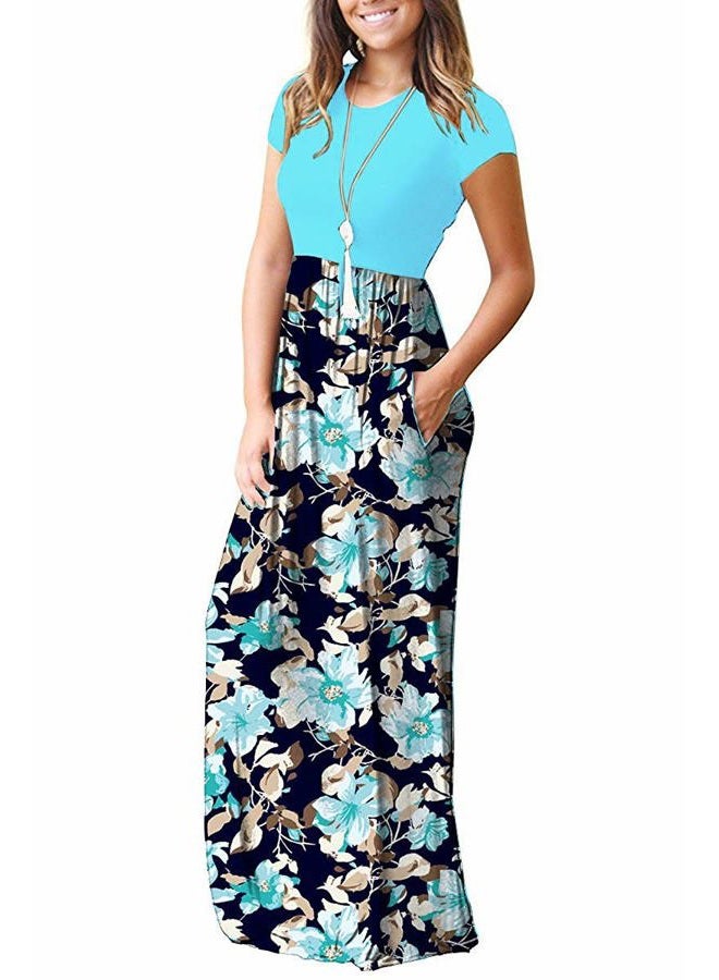 AUSELILY Women's Classic Short Sleeve Loose Plain Casual Long Maxi Dresses for Women 2026, 02-light Blue, M - Image 4