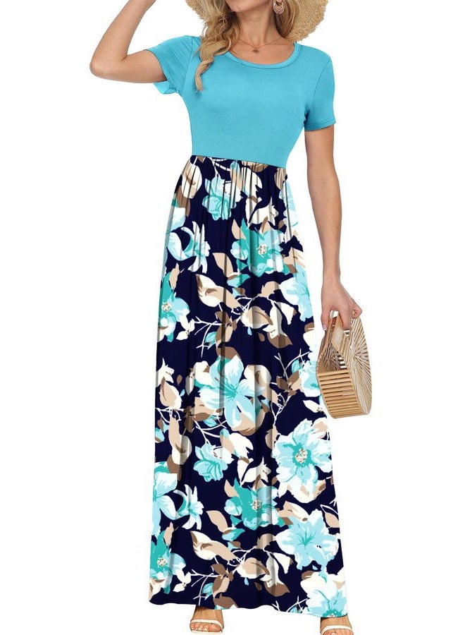AUSELILY Women's Classic Short Sleeve Loose Plain Casual Long Maxi Dresses for Women 2026, 02-light Blue, M - Image 2