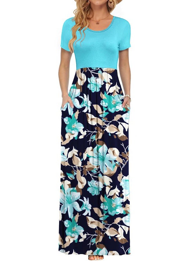 AUSELILY Women's Classic Short Sleeve Loose Plain Casual Long Maxi Dresses for Women 2026, 02-light Blue, M - Image 1