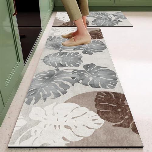 Glaceon Anti Fatigue Kitchen Mat 2PCS,Farmhouse Kitchen Rugs Non-Slip,Vintage Kitchen Mats for Floor,Comfort Standing Mat for Laundry,Office,Sink,Desk (GL-01) - Image 1