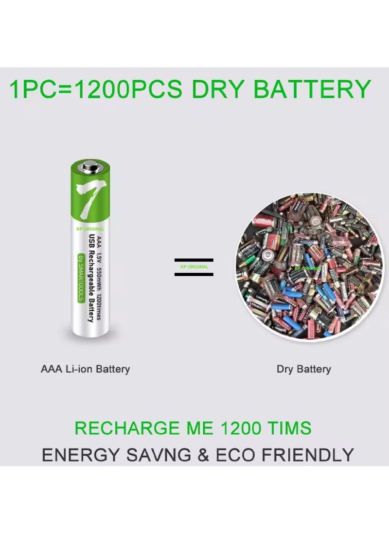 Generic - Rechargeable AAA Batteries 1.5V 750mWh USB Rechargeable AAA Lithium Ion Battery with USB Type C Charging Cable High Capacity Fast Charging 1200 Cycles Stable Output Overcharging Protection - Image 1