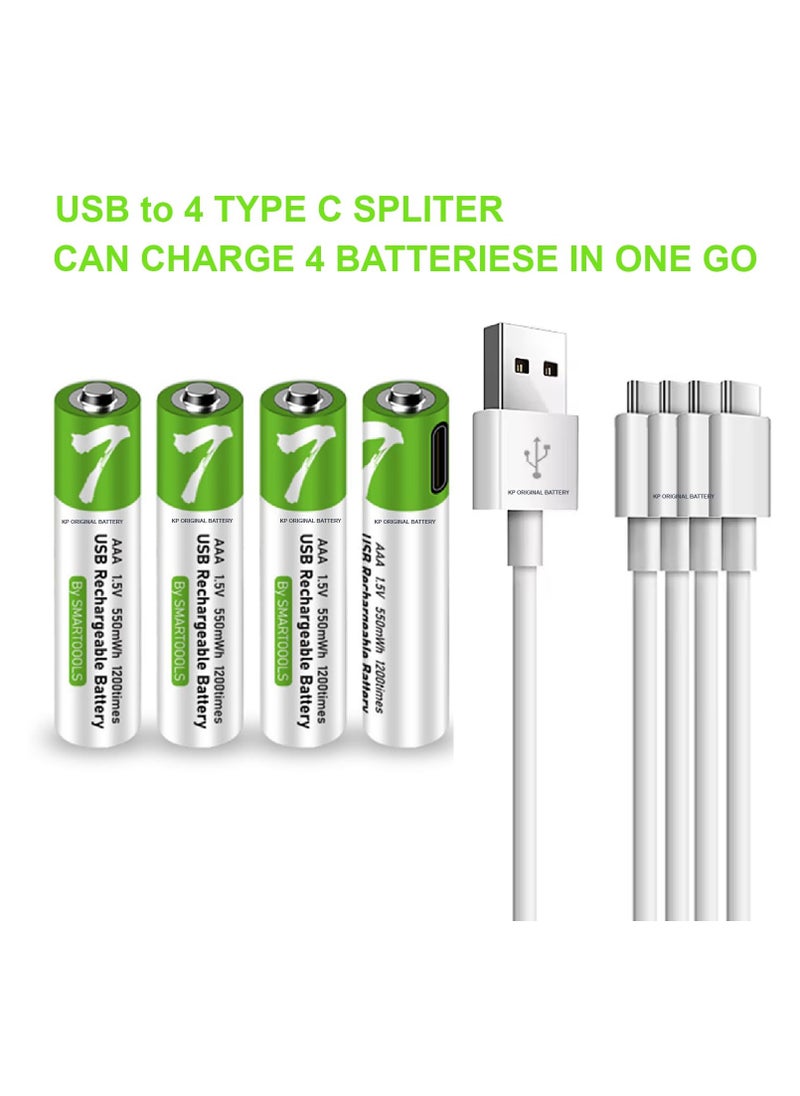 Generic - Rechargeable AAA Batteries 1.5V 750mWh USB Rechargeable AAA Lithium Ion Battery with USB Type C Charging Cable High Capacity Fast Charging 1200 Cycles Stable Output Overcharging Protection - Image 1