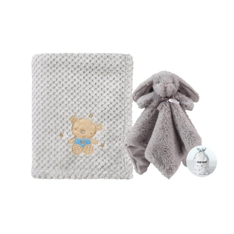 CREVENT Soft Cozy Baby Blankets for Boys Girls Security Blanket Set with A Gift Bag Newborn Essentials Grey
