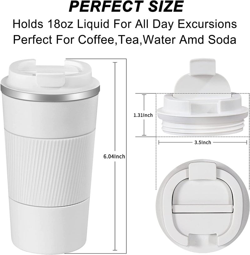 Wosta Travel Mug, Insulated Coffee Cup with Leakproof Lid,Vacuum Insulation Stainless Steel Reusable for Hot Cold Coffee, Non-Slip Protective Cover, (White, 510 Ml & Cleaning Brush) - Image 2
