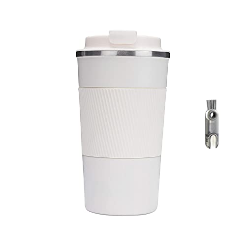Wosta Travel Mug, Insulated Coffee Cup with Leakproof Lid,Vacuum Insulation Stainless Steel Reusable for Hot Cold Coffee, Non-Slip Protective Cover, (White, 510 Ml & Cleaning Brush) - Image 1