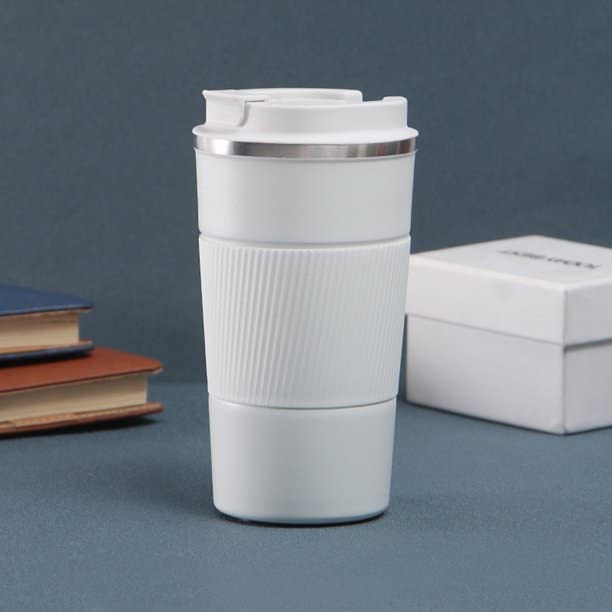Wosta Travel Mug, Insulated Coffee Cup with Leakproof Lid,Vacuum Insulation Stainless Steel Reusable for Hot Cold Coffee, Non-Slip Protective Cover, (White, 510 Ml & Cleaning Brush) - Image 3