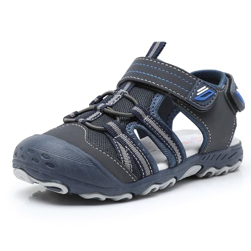 Ahannie Boys Girls Outdoor Sport SandalsKids Closed Toe Beach Sandals Toddler Summer ShoesNavy BlueGray6