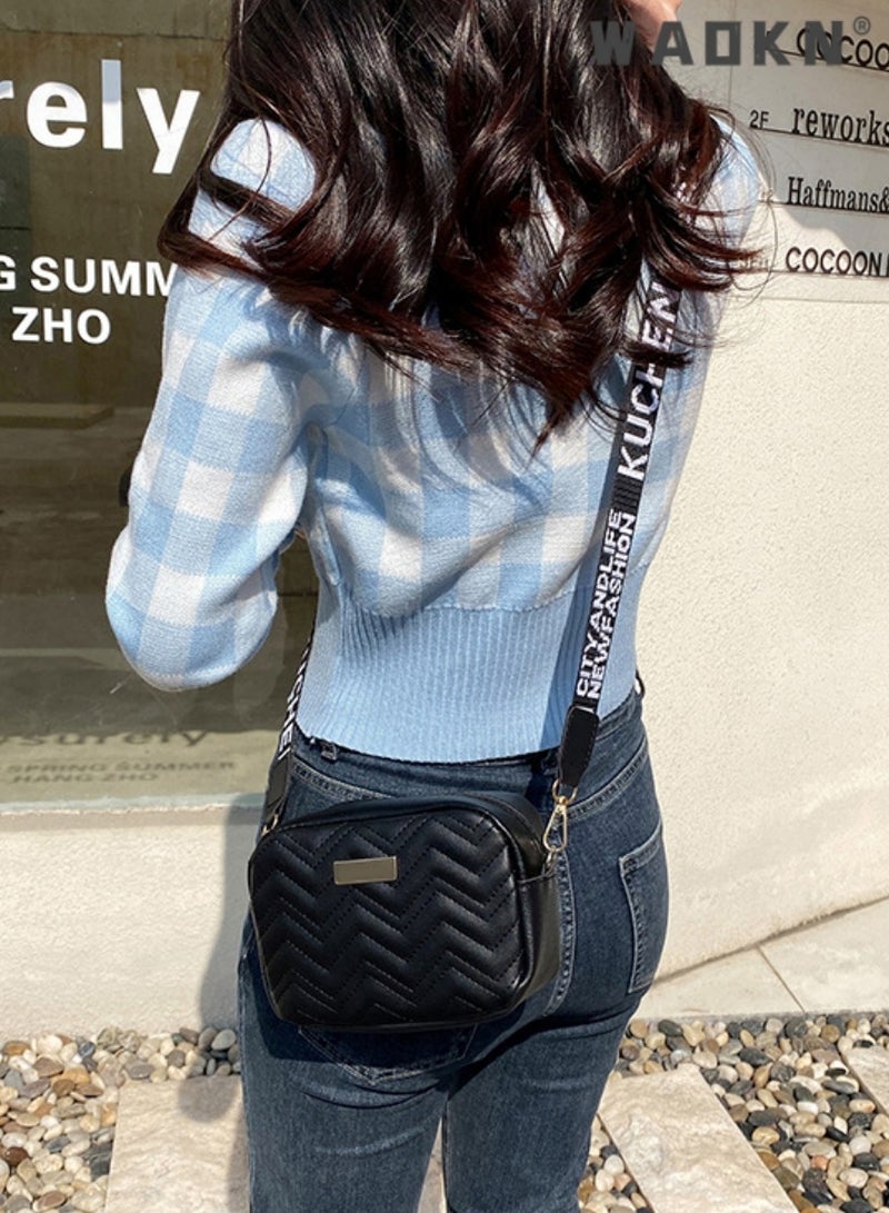 دبليو أيه أو كي أن أزياء السيدات لون واحد حقيبة الكتف ، موجة التطريز حقيبة رسول ، رسول حقيبة ، حقيبة جلدية المنسوجة ، سيدة محفظة ، حقيبة يد الطالب المسافر ، حقيبة يد ( أسود ) - Image 4