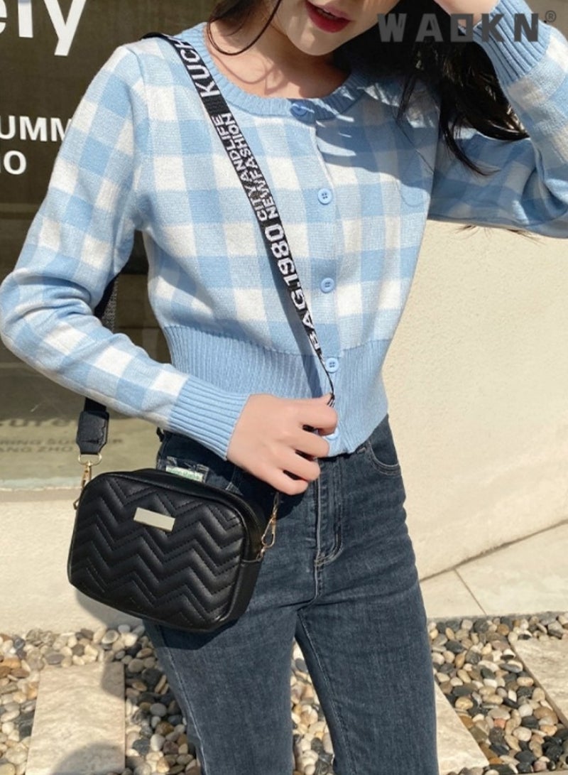 دبليو أيه أو كي أن أزياء السيدات لون واحد حقيبة الكتف ، موجة التطريز حقيبة رسول ، رسول حقيبة ، حقيبة جلدية المنسوجة ، سيدة محفظة ، حقيبة يد الطالب المسافر ، حقيبة يد ( أسود ) - Image 5