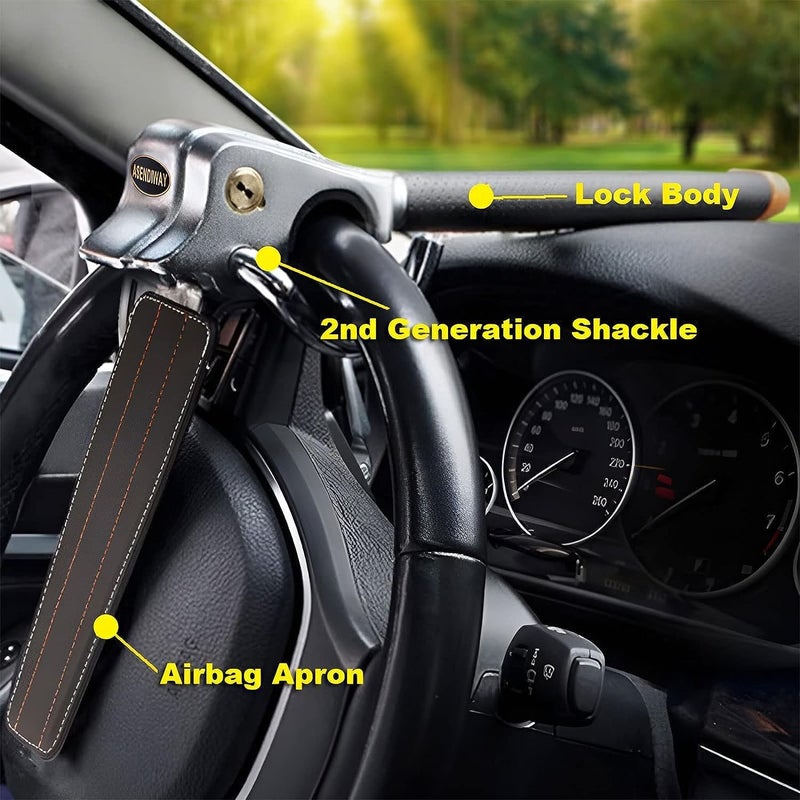ASENDIWAY Steering Wheel Lock Universal Anti-Theft Device Heavy Duty Security Car Lock for Vehicle Auto Truck SUV Van with 2 Keys Gray - Image 3