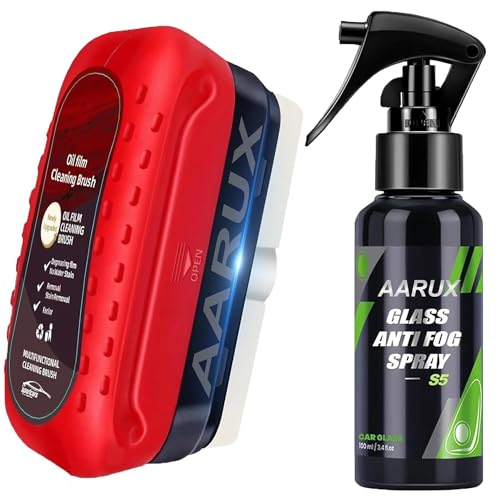 AARUX Oil Film Cleaning Brush & Car Glass Cleaner Anti-Fog Spray | Windshield Defogger & Stain Remover for Interior & Exterior | Anti-Mist, Oil Stain Remover for Car Windows, Mirrors & Glass - Image 1