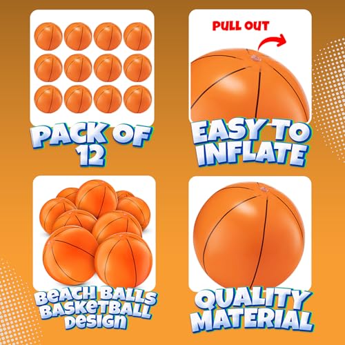 Bedwina Inflatable Basketballs (Pack of 12) 16-inch Beach Balls for Pool Beach Toys & Basketball Party Favors for Kids Sports Themed Birthday Party Decorations, Outdoor Backyard Summer Pool Games Supplies - Image 2