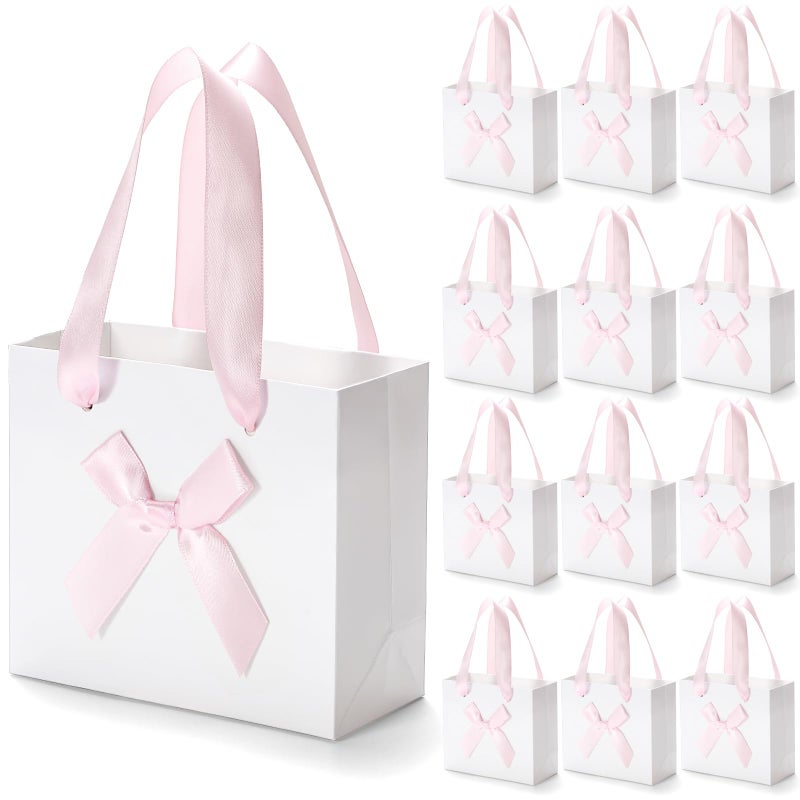 EQOREIIN 50 Pack Small Thank You Gift Bags with Bow Ribbon & Handles, 5.5x 2.5x4.7 Inch White Pink Mini Gift Bags for Jewelry, Baby Shower, Bridal Shower, Mother's Day,Christmas Holiday Gifts - Image 1