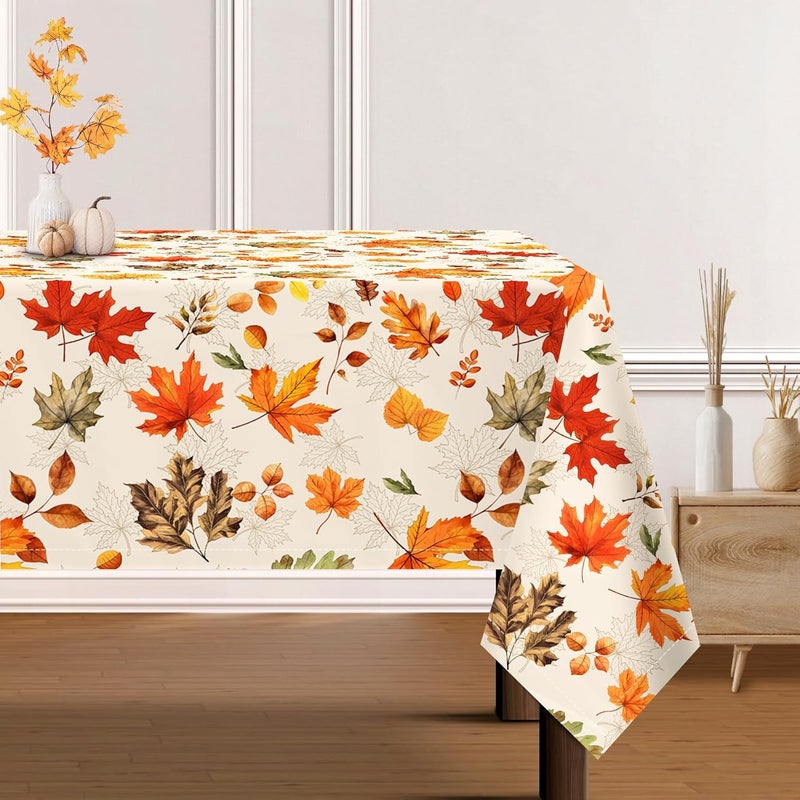 Arquiel Maple Leaf Fall Tablecloth Waterproof Thanksgiving Table Cloth Rectangle Stain Resistant Fabric Table Cloths for Kitchen Table Party Picnic Dinner Decor 60 x 84 Inch - Image 1