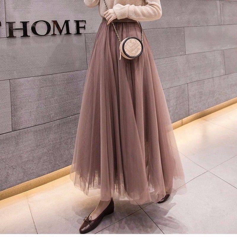 Korean-Style Womens High-Waisted Midi Skirt Elegant Lace Net Yokai A- Line Design Medium-Length Dress For Ladies Lotus color  - Image 2