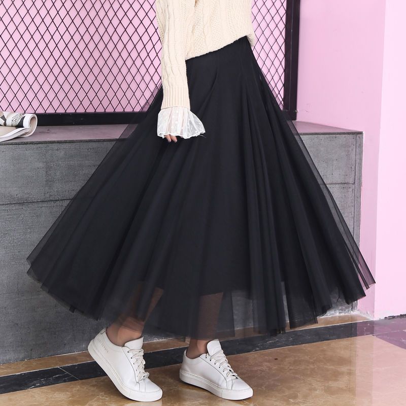 Korean-Style Womens High-Waisted Midi Skirt Elegant Lace Net Yokai A- Line Design Medium-Length Dress For Ladies Lotus color  - Image 5