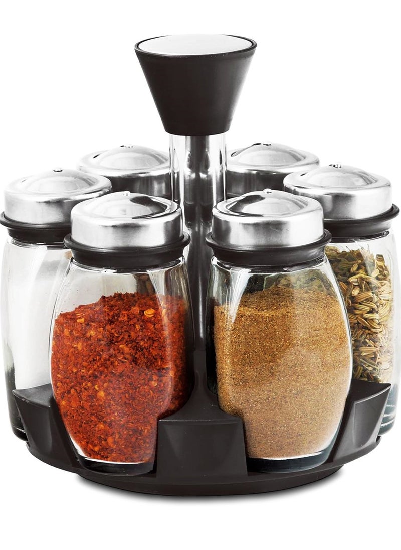 Home Smart Revolving Spice Rack Spinner CounterTop | Glass Jar Bottles Set of 7 Pcs for Herbs, Salt and More with Rotating Holder | Spice Storage by Home Smart  - Image 1