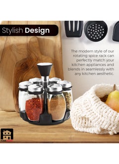 Home Smart Revolving Spice Rack Spinner CounterTop | Glass Jar Bottles Set of 7 Pcs for Herbs, Salt and More with Rotating Holder | Spice Storage by Home Smart  - Image 4