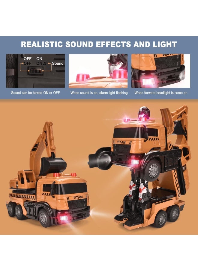 TIGER Gesture Sensing Transform Robot Excavator Truck Toy with One-Button Deformation, Remote Control Construction Vehicle with Music and Lights for Boys and Girls - Image 4