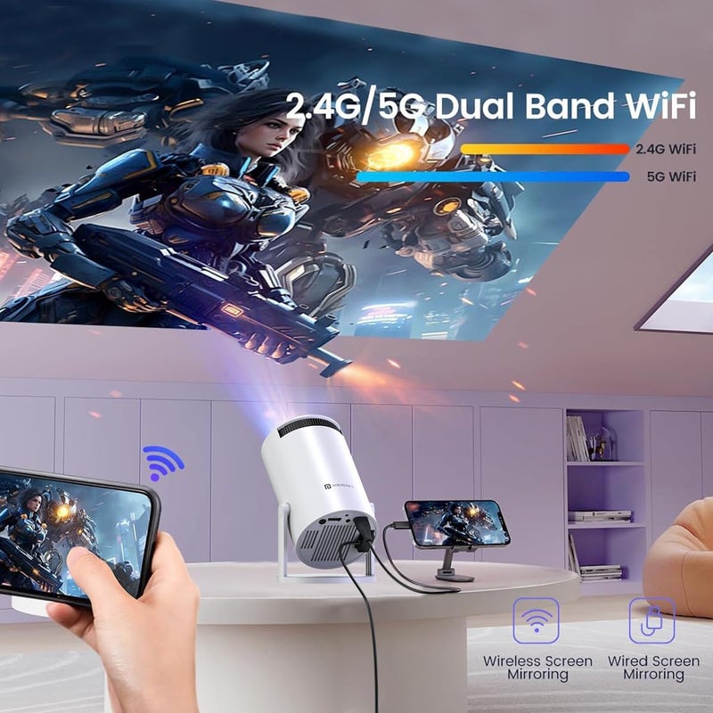 Portronics بيم 440 بروجيكتور LED ذكي بدقة 720p HD، تصميم قابل للتدوير، تطبيقات بث مدمجة (نتفليكس، برايم فيديو، هوتستار)، 2000 لومن، عكس الشاشة، مكبر صوت 3 وات (أبيض) - Image 5