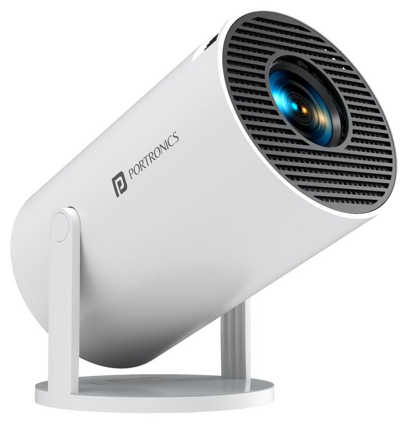 Portronics بيم 440 بروجيكتور LED ذكي بدقة 720p HD، تصميم قابل للتدوير، تطبيقات بث مدمجة (نتفليكس، برايم فيديو، هوتستار)، 2000 لومن، عكس الشاشة، مكبر صوت 3 وات (أبيض) - Image 1