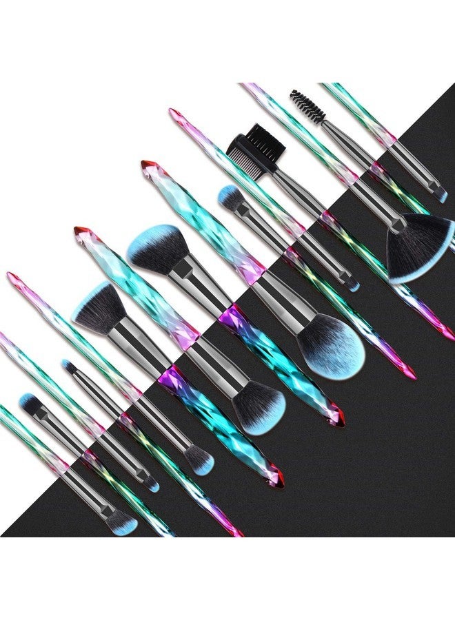 ستارت مايكرز مجموعة فرش المكياج من 15 قطعة بشعيرات صناعية فاخرة بمقبض كريستالي وفرشاة كريم أساس كابوكي للوجه والشفاه والعين ومجموعات فرش المكياج الاحترافية مع صندوق هدايا مرصع بالنجوم - Image 4