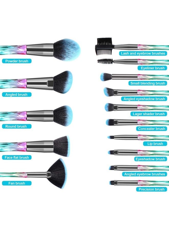 ستارت مايكرز مجموعة فرش المكياج من 15 قطعة بشعيرات صناعية فاخرة بمقبض كريستالي وفرشاة كريم أساس كابوكي للوجه والشفاه والعين ومجموعات فرش المكياج الاحترافية مع صندوق هدايا مرصع بالنجوم - Image 3