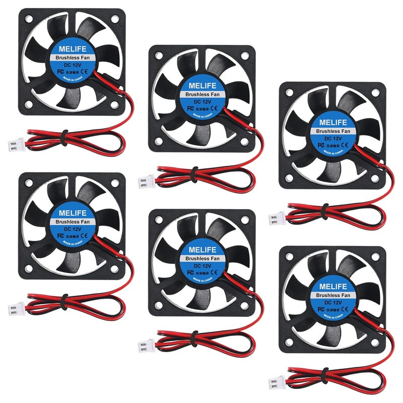 MELIFE 6Pcs 5010 3D Printer Fans DC 12V 50mmx50mmx10mm Quiet Brushless Cooling Fan DIY Cooling Ventilation Exhaust 2Pin Oil Bearing Fan - Image 1