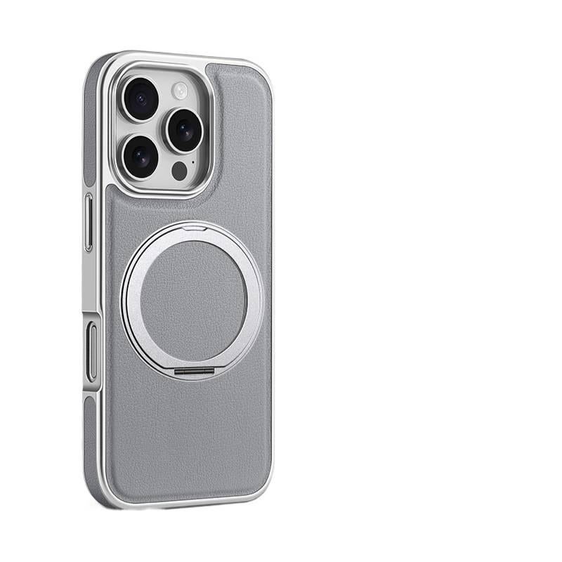 غطاء واقي بملمس جلد لـ iPhone 15 / 15 Plus / 15 Pro / 15 Pro Max مع حامل قائم وتغطية كاملة مع مغناطيس قوي باللون رمادي مغناطيسي بوظيفة حامل للحمل اليومي للاستخدام المتكرر - Image 1