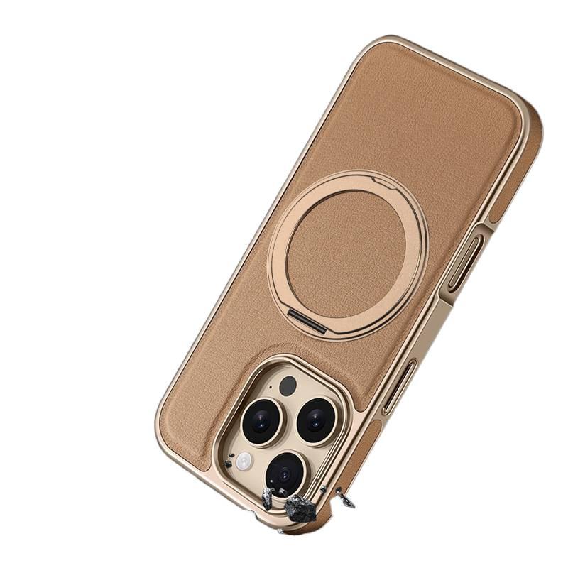 غطاء واقي بملمس جلد لـ iPhone 15 / 15 Plus / 15 Pro / 15 Pro Max مع حامل قائم وتغطية كاملة مع مغناطيس قوي باللون رمادي مغناطيسي بوظيفة حامل للحمل اليومي للاستخدام المتكرر - Image 3