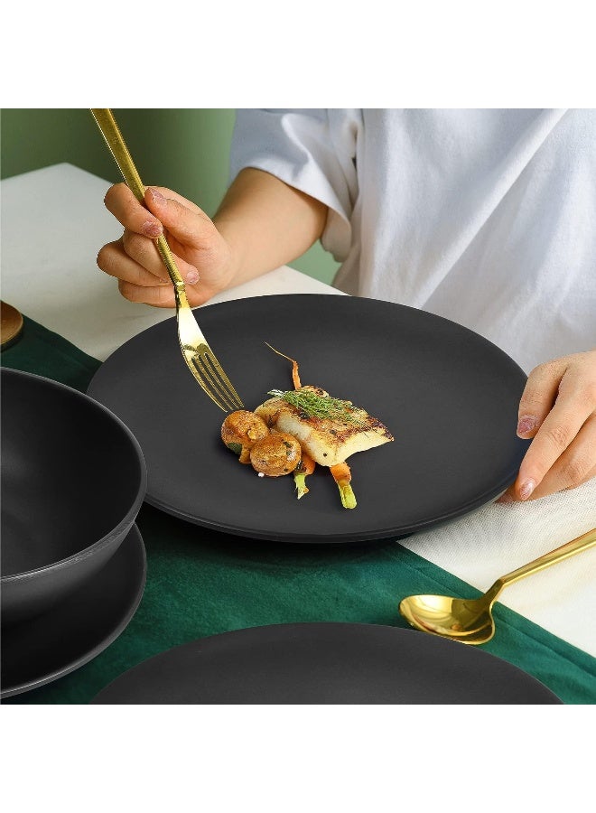 forlent Dinnerware Sets 12 pcs Black Plates and Bowls Sets Melamine Plates Indoor and Outdoor use Matte Black Dish Set Plate Set for 4 Dishwasher Safe - Image 3
