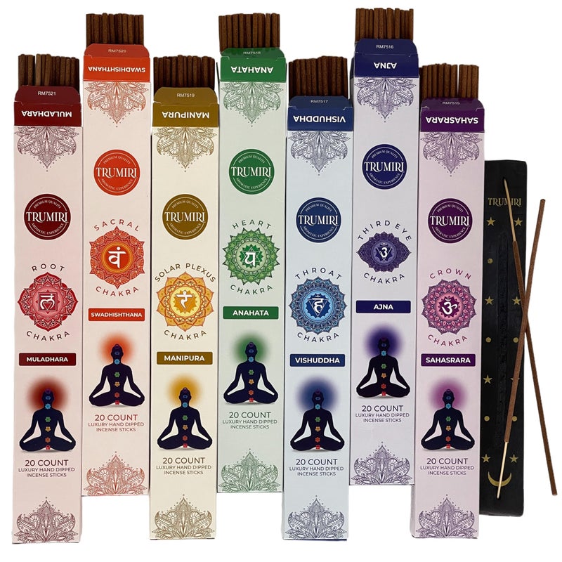 TRUMIRI Chakra Incense Sticks  Total 120 InsenceSticks 20 Insense x 6 Incents  Incienso IncentsSticks for 7 Chakra Meditation Muladhara Sacral Manipura Heart Throat Crown Ajna  Incense Holder 